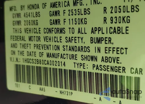 2012 Honda Accord 3.5 Ex-L z USA, uszkodzony, nr VIN 1HGCS2B80CA002014